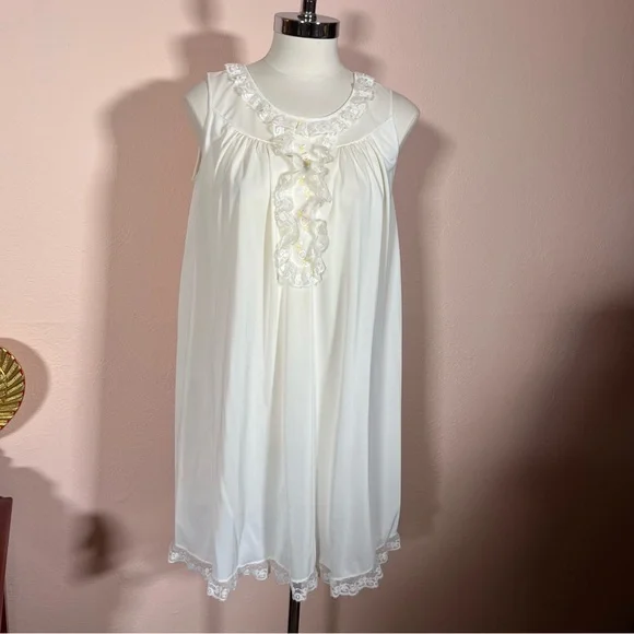 Vintage 1950 Retro Shadowline white Lace Fairycore Peignoir Short Slip Robe Set - Picture 4 of 17